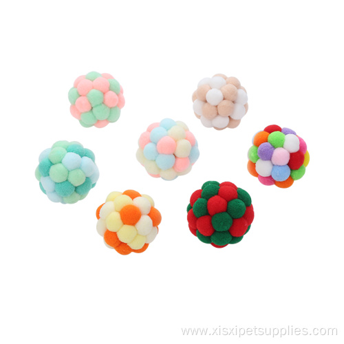 Multi color handmade plush cat toy ball